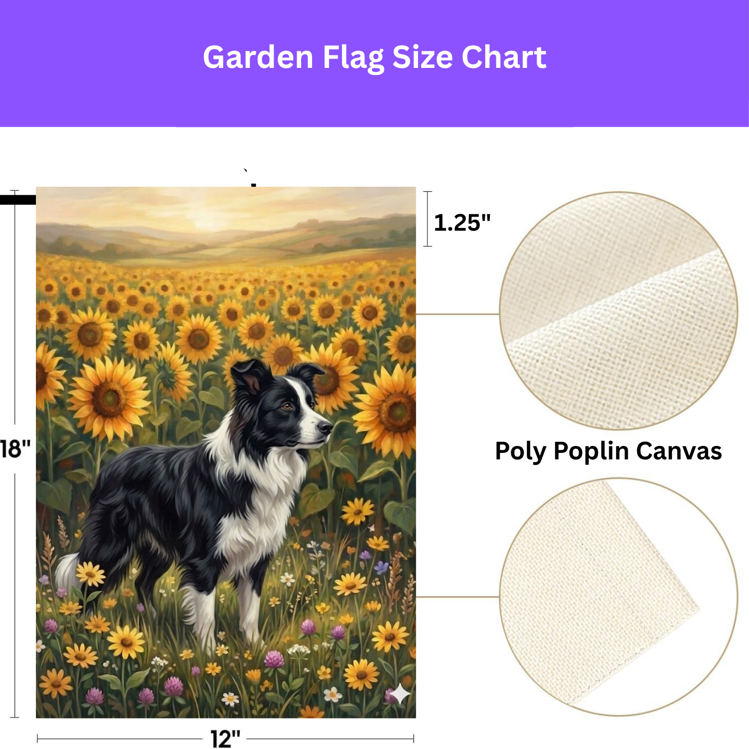 Sunflower Field Black and White Border Collie Garden Flag