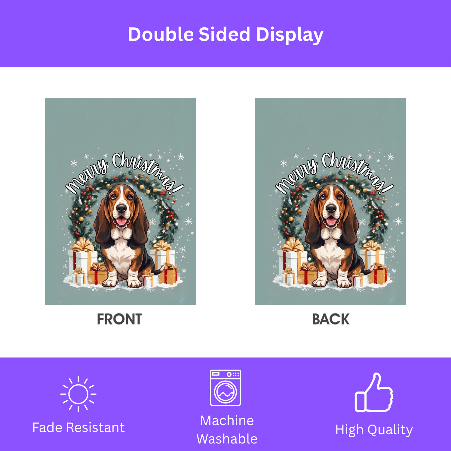 Merry Christmas Basset Hound Garden Flag