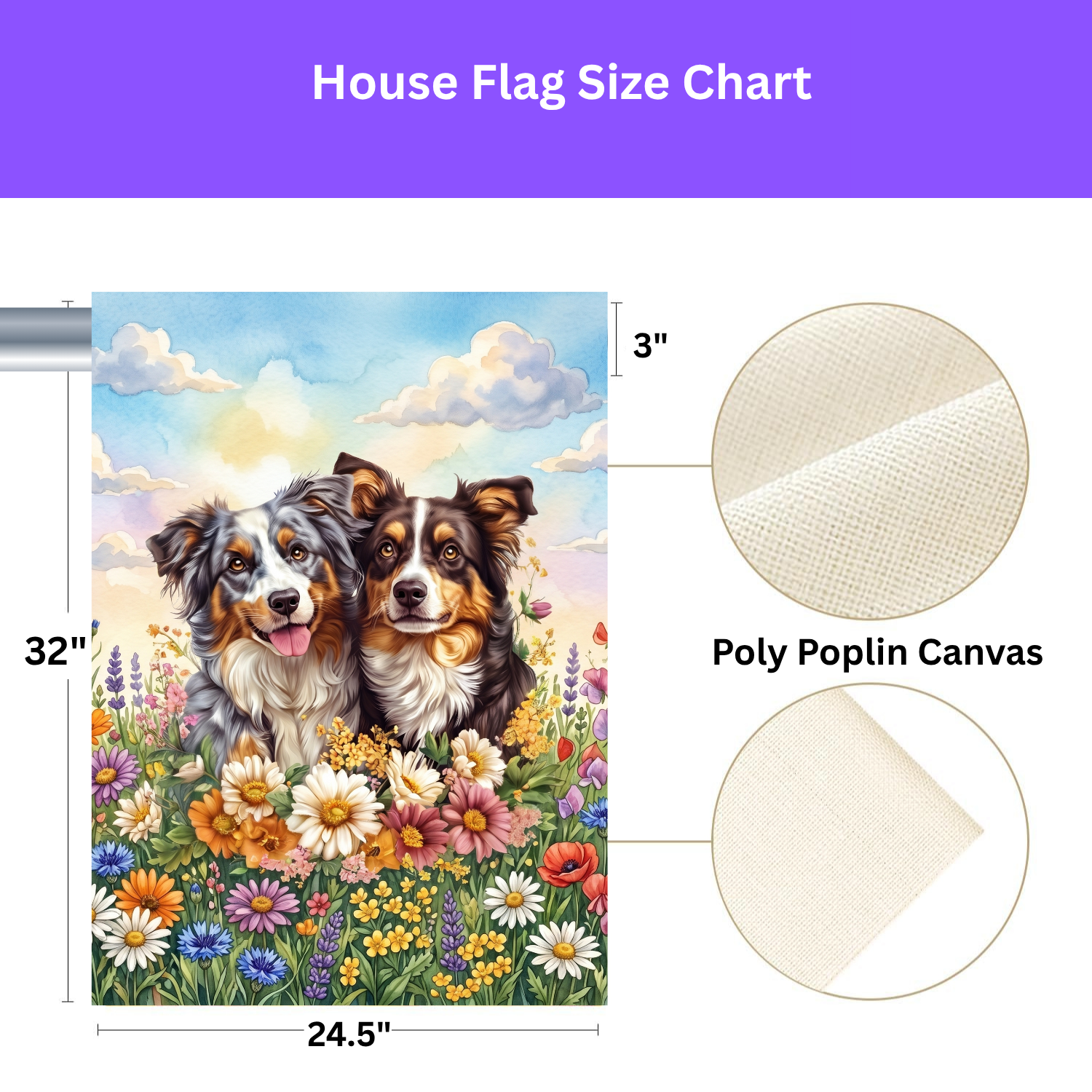 Australian Shepherds in Flowers Garden Flag