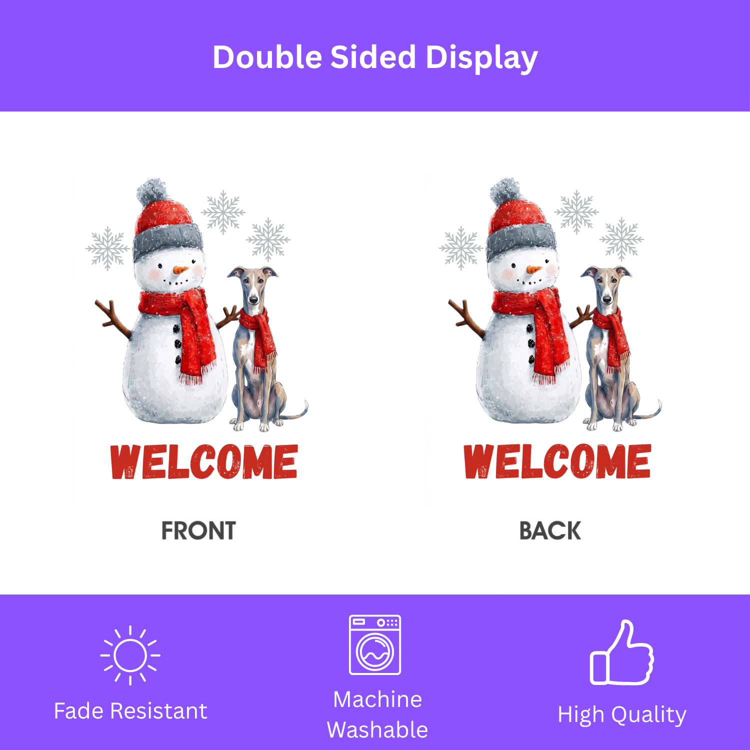 Greyhound and Snowman Welcome Garden Flag