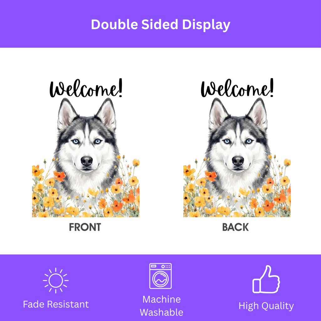 Yellow Poppies Siberian Husky Welcome Garden Flag