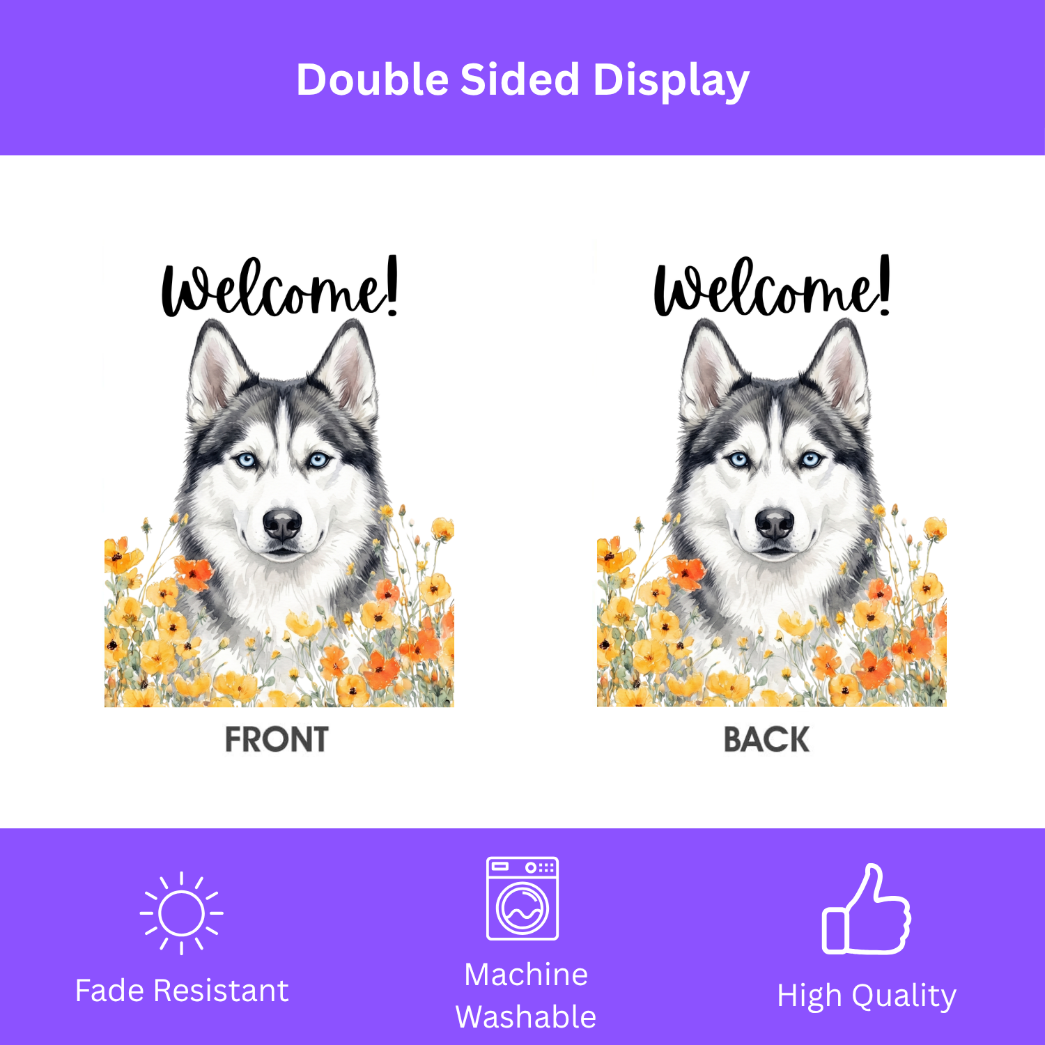 Yellow Poppies Siberian Husky Welcome Garden Flag