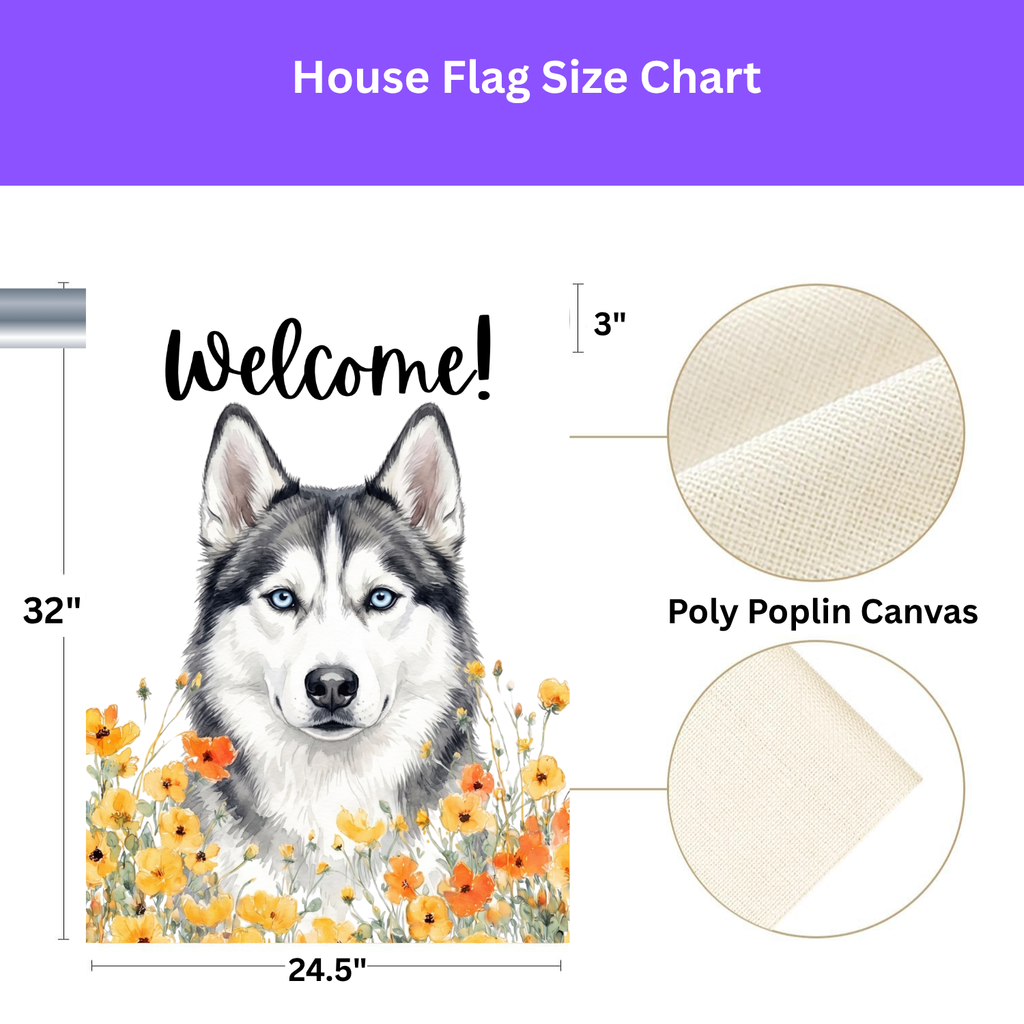Yellow Poppies Siberian Husky Welcome Garden Flag