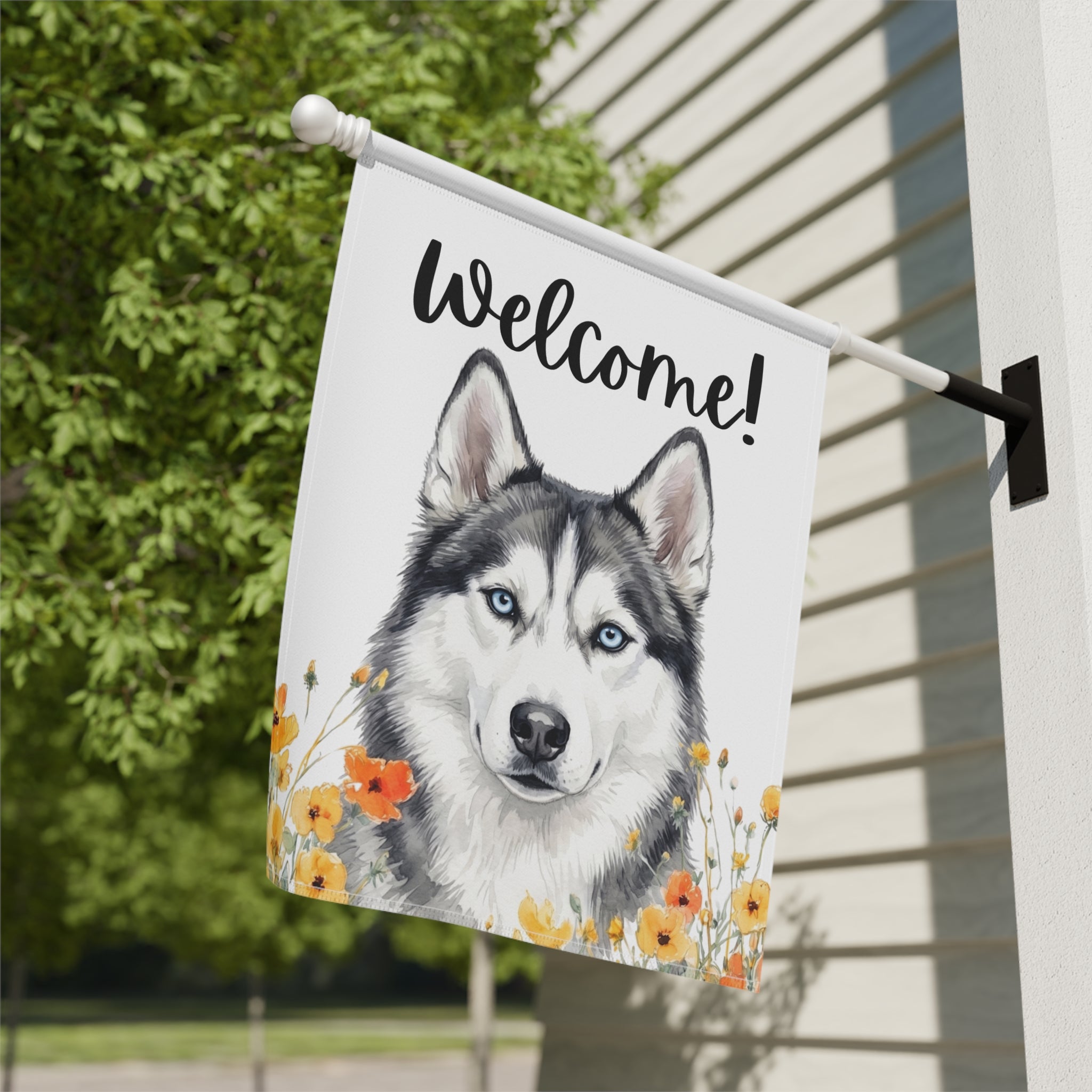 Yellow Poppies Siberian Husky Welcome Garden Flag