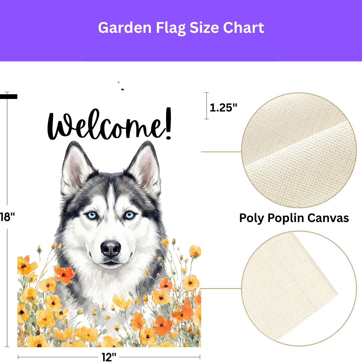 Yellow Poppies Siberian Husky Welcome Garden Flag