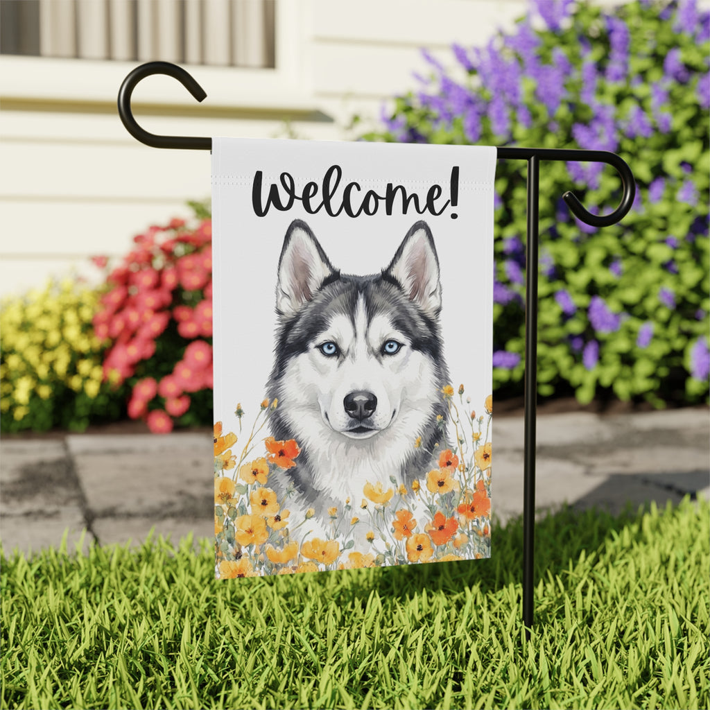 Yellow Poppies Siberian Husky Welcome Garden Flag