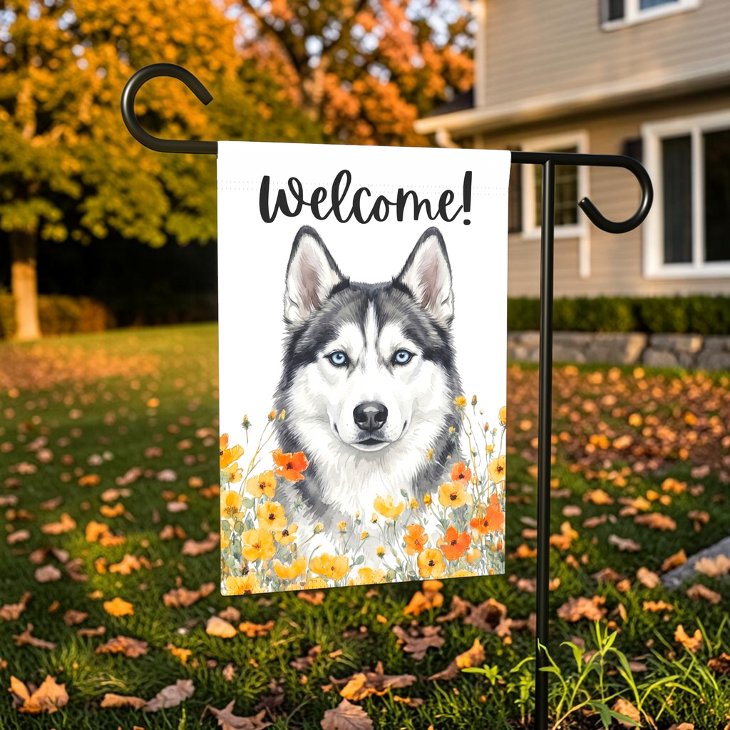 Yellow Poppies Siberian Husky Welcome Garden Flag