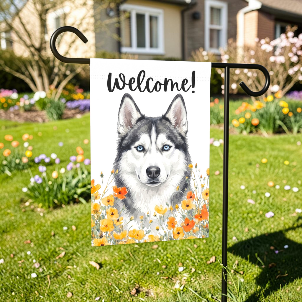 Yellow Poppies Siberian Husky Welcome Garden Flag