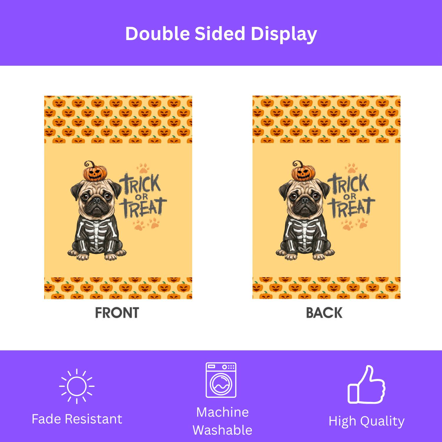 Trick or Treat Pug Halloween Garden Flag