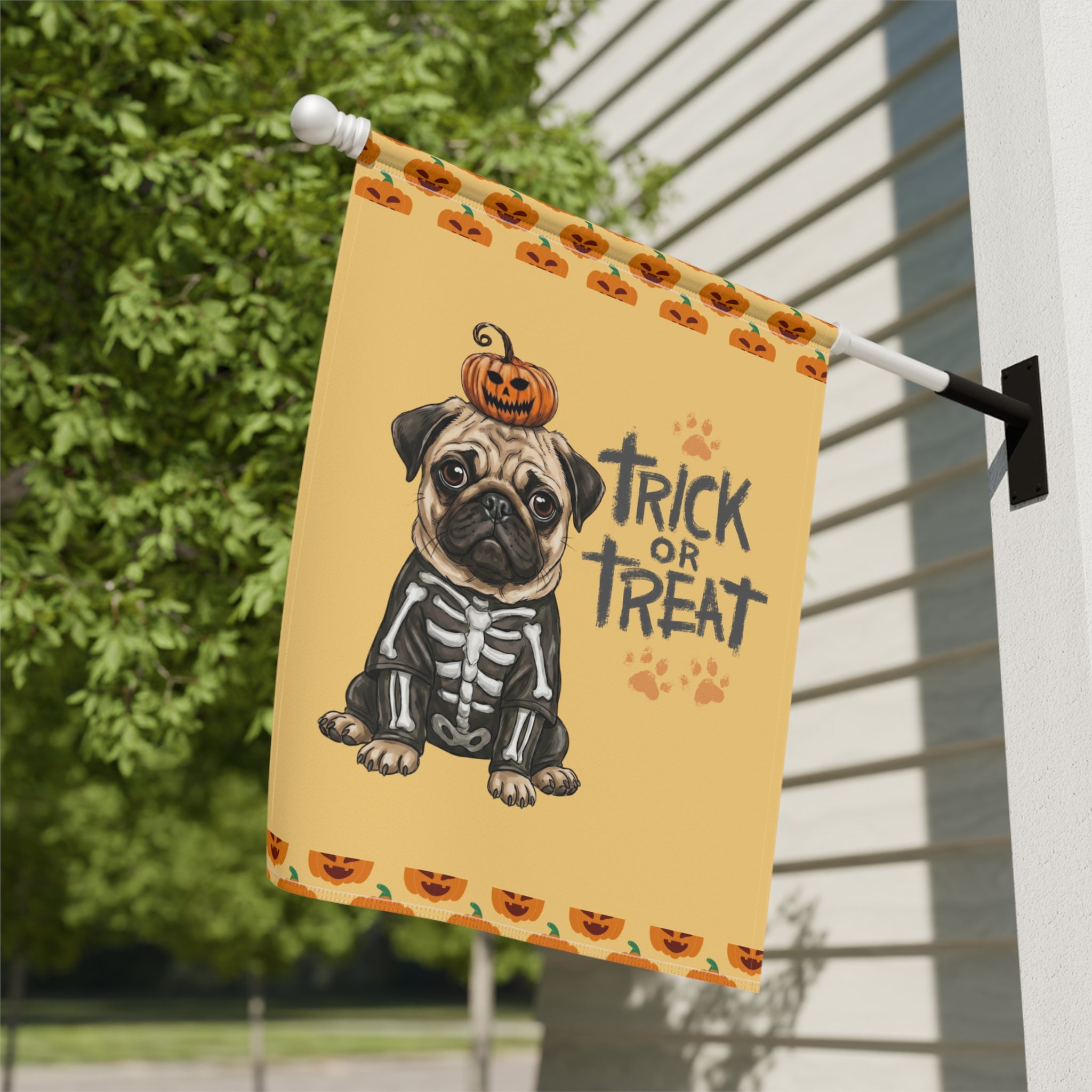 Trick or Treat Pug Halloween Garden Flag