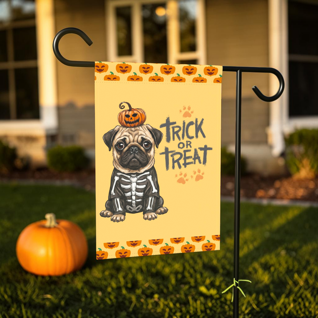Trick or Treat Pug Halloween Garden Flag