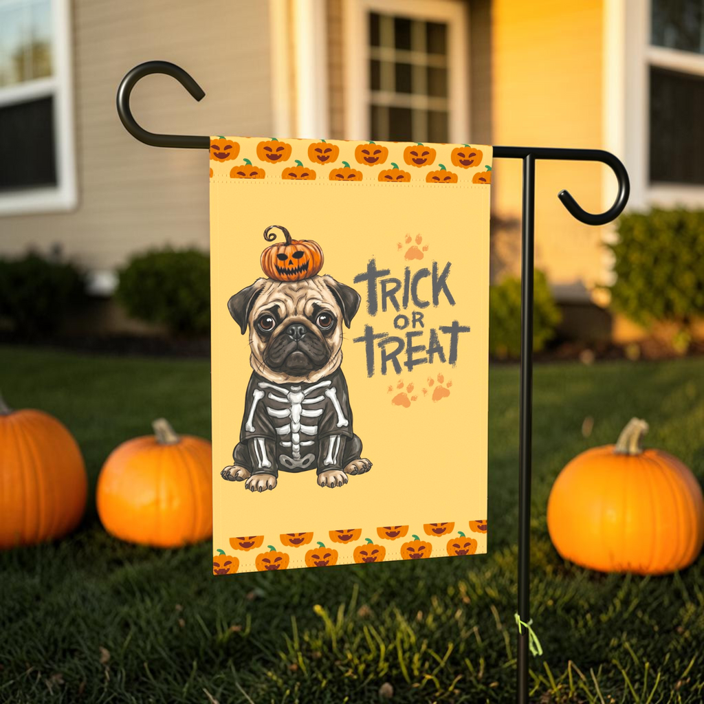 Trick or Treat Pug Halloween Garden Flag