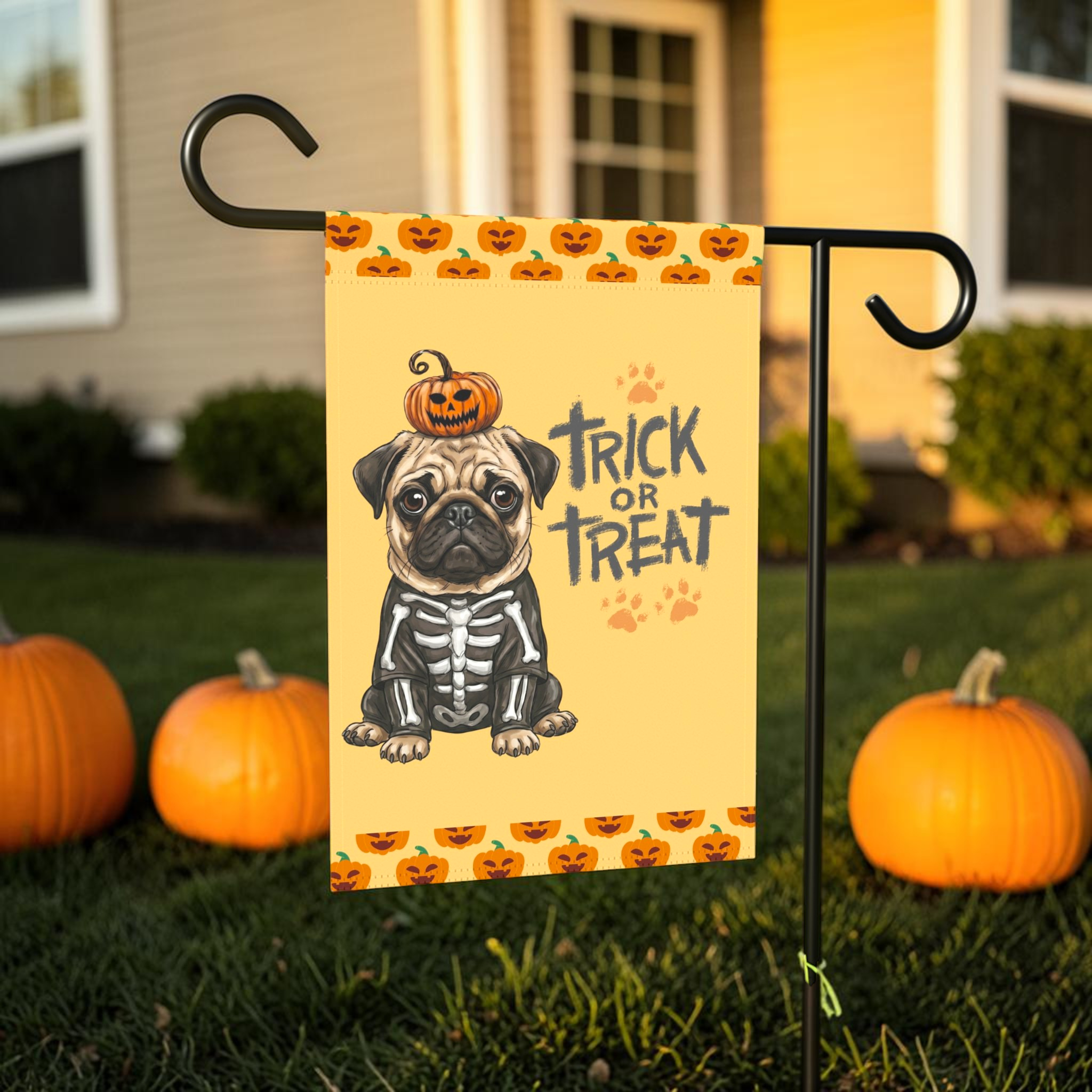 Trick or Treat Pug Halloween Garden Flag