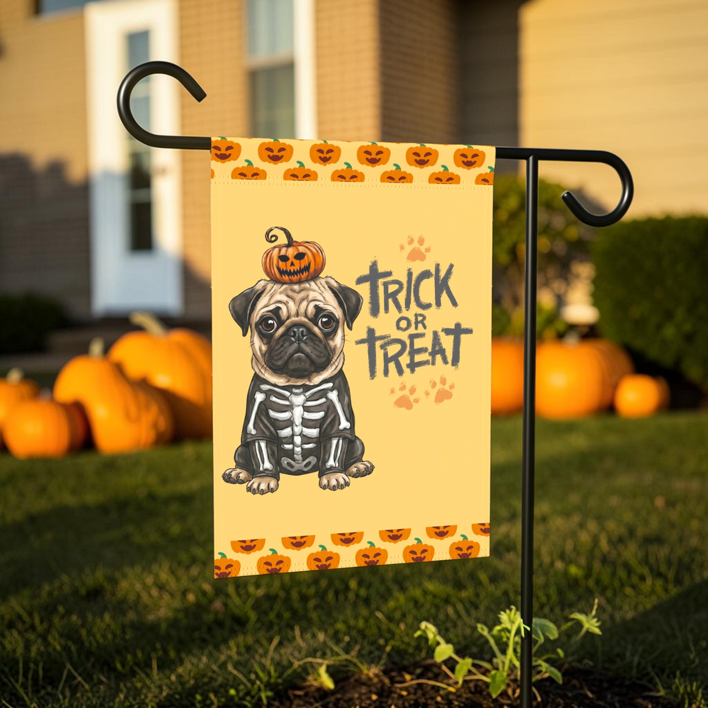 Trick or Treat Pug Halloween Garden Flag