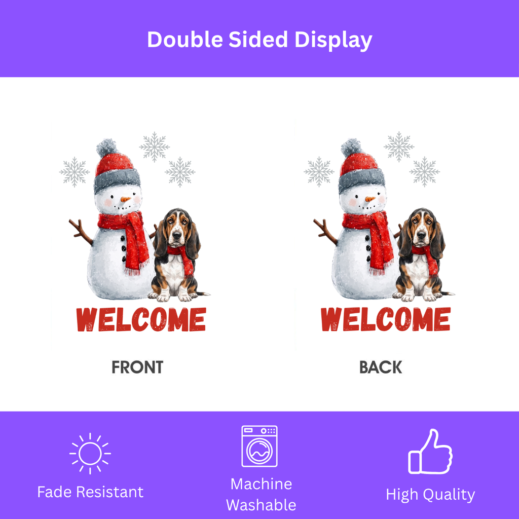 Basset Hound and Snowman Welcome Garden Flag