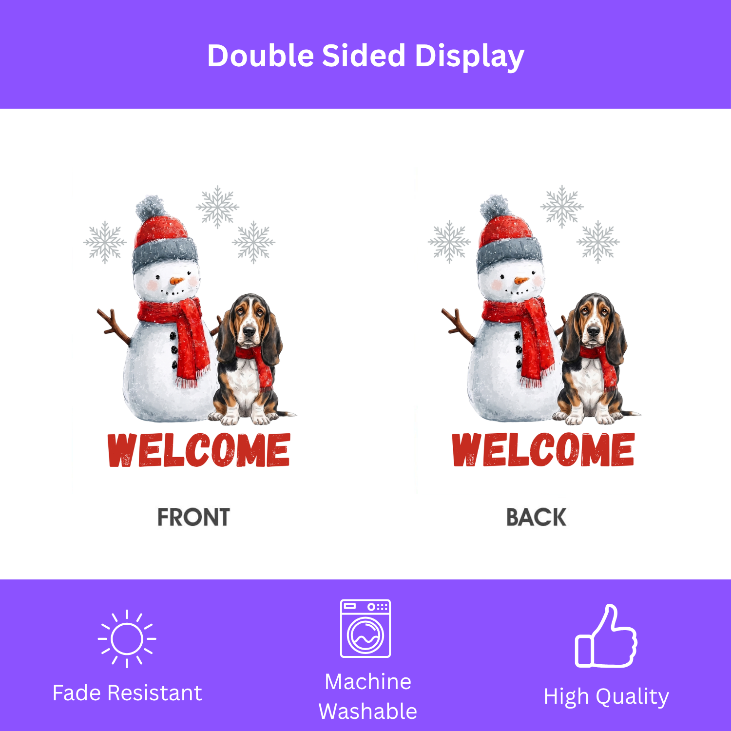 Basset Hound and Snowman Welcome Garden Flag
