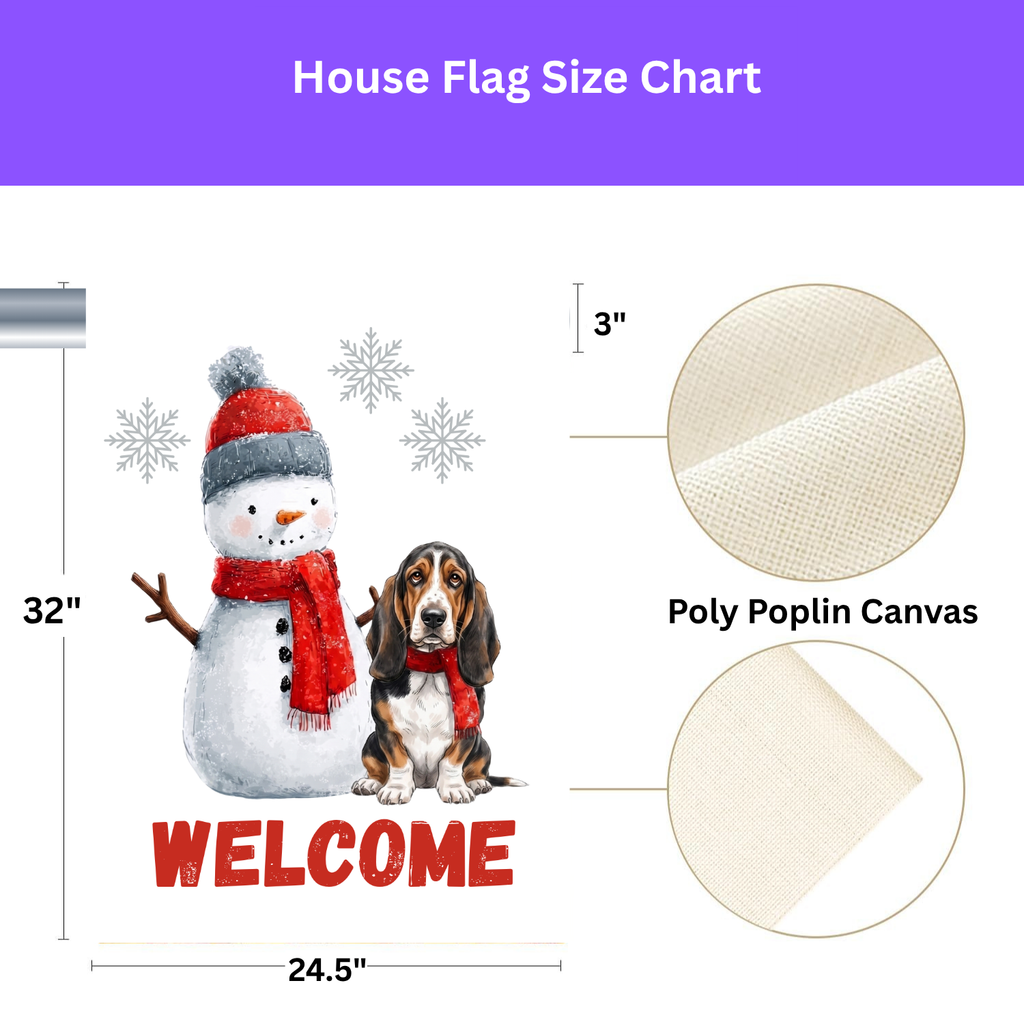 Basset Hound and Snowman Welcome Garden Flag