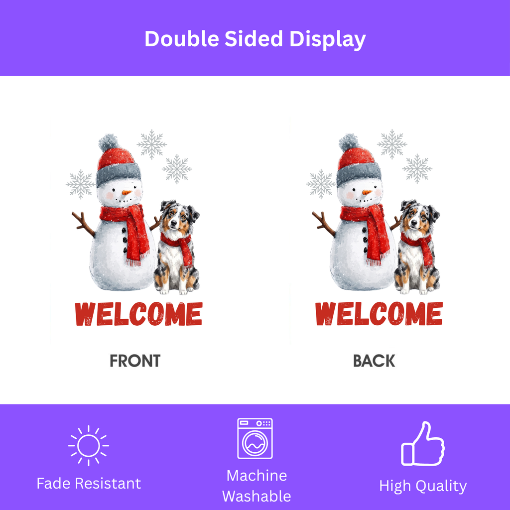 Australian Shepherd and Snowman Welcome Garden Flag