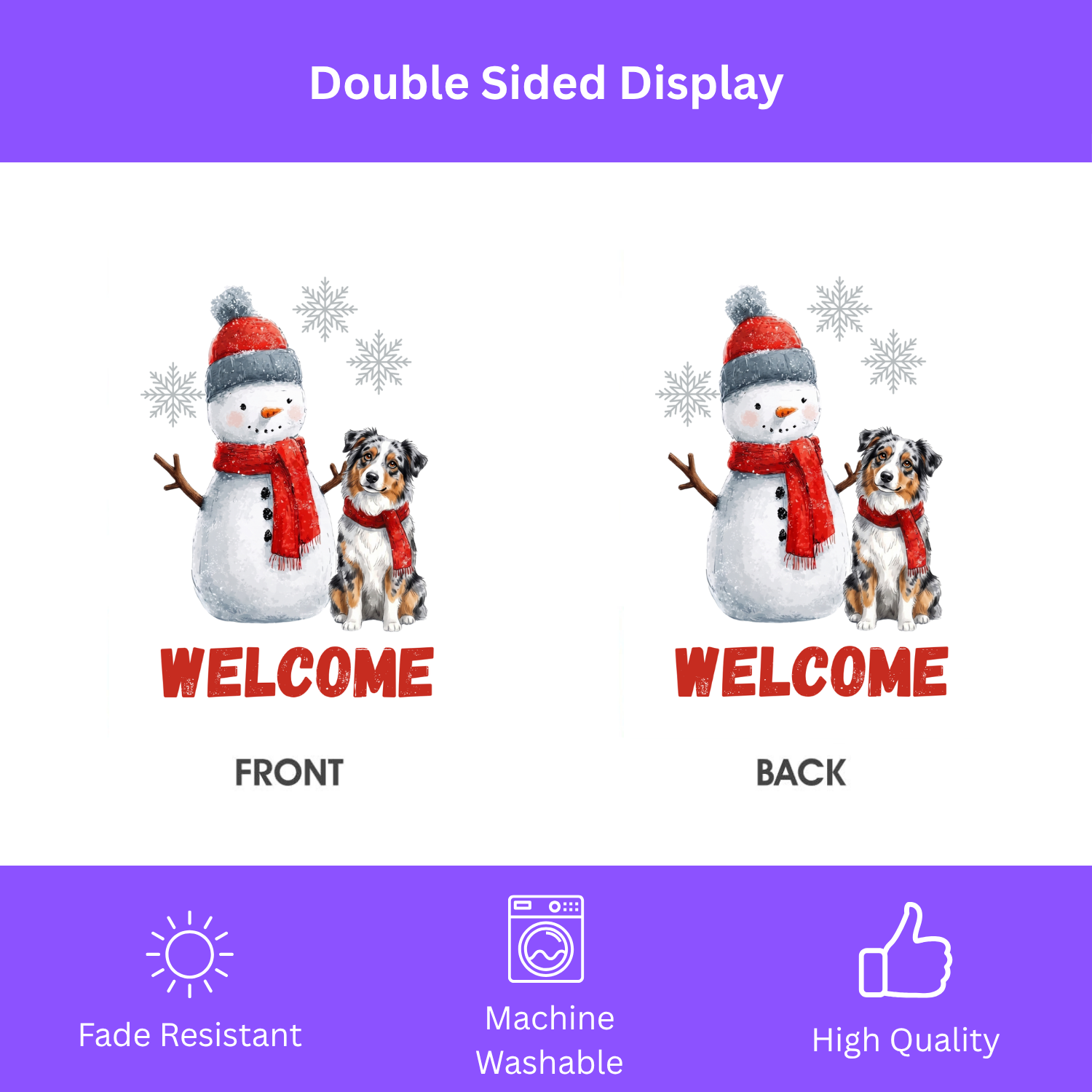 Australian Shepherd and Snowman Welcome Garden Flag
