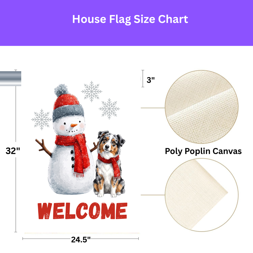 Australian Shepherd and Snowman Welcome Garden Flag
