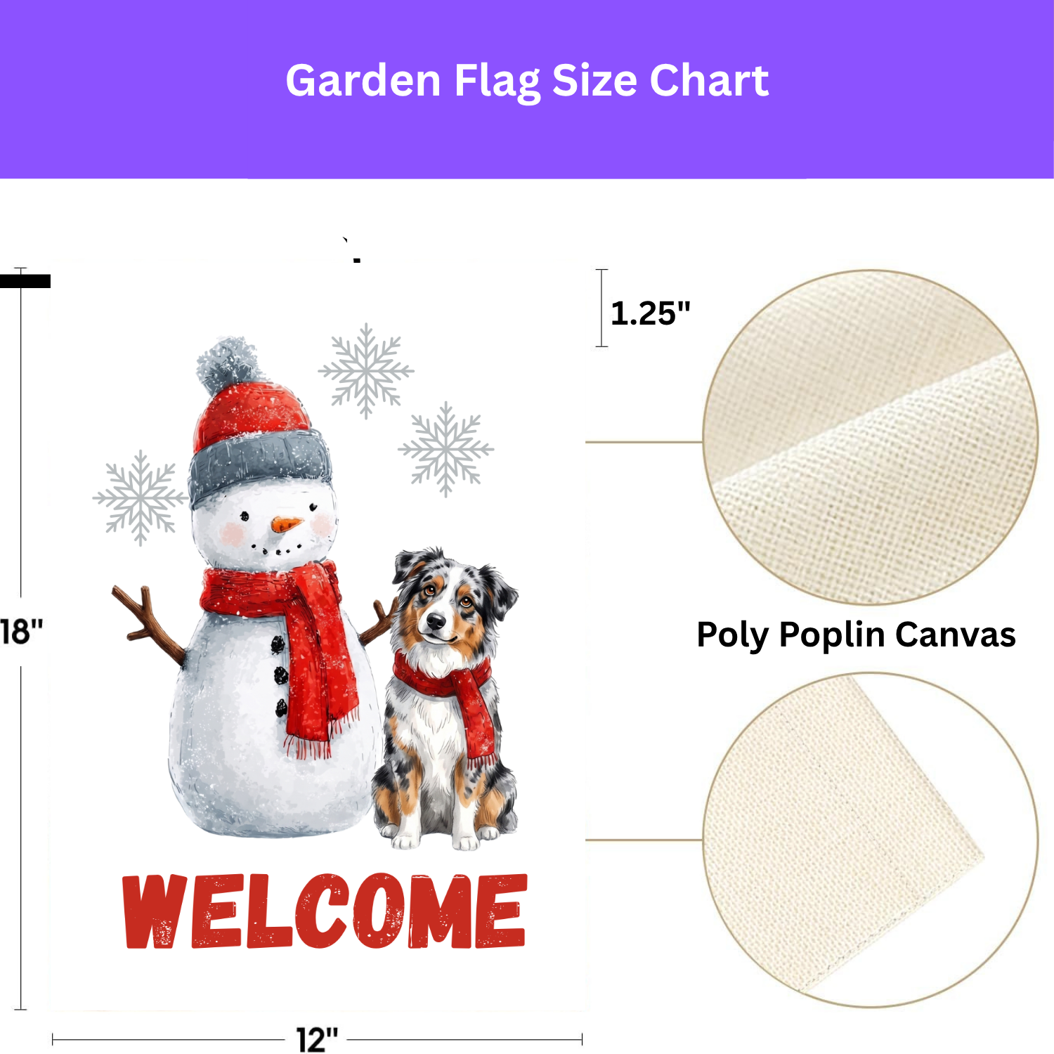 Australian Shepherd and Snowman Welcome Garden Flag