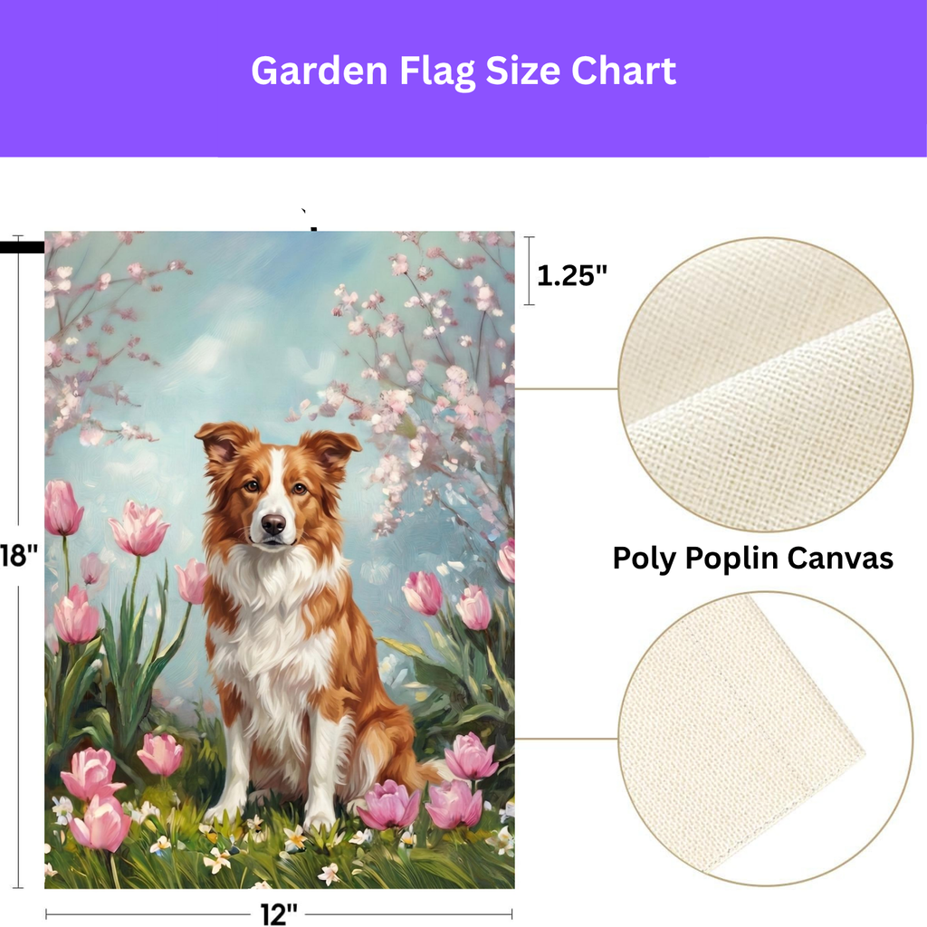 Red Border Collie in Tulips Garden Banner