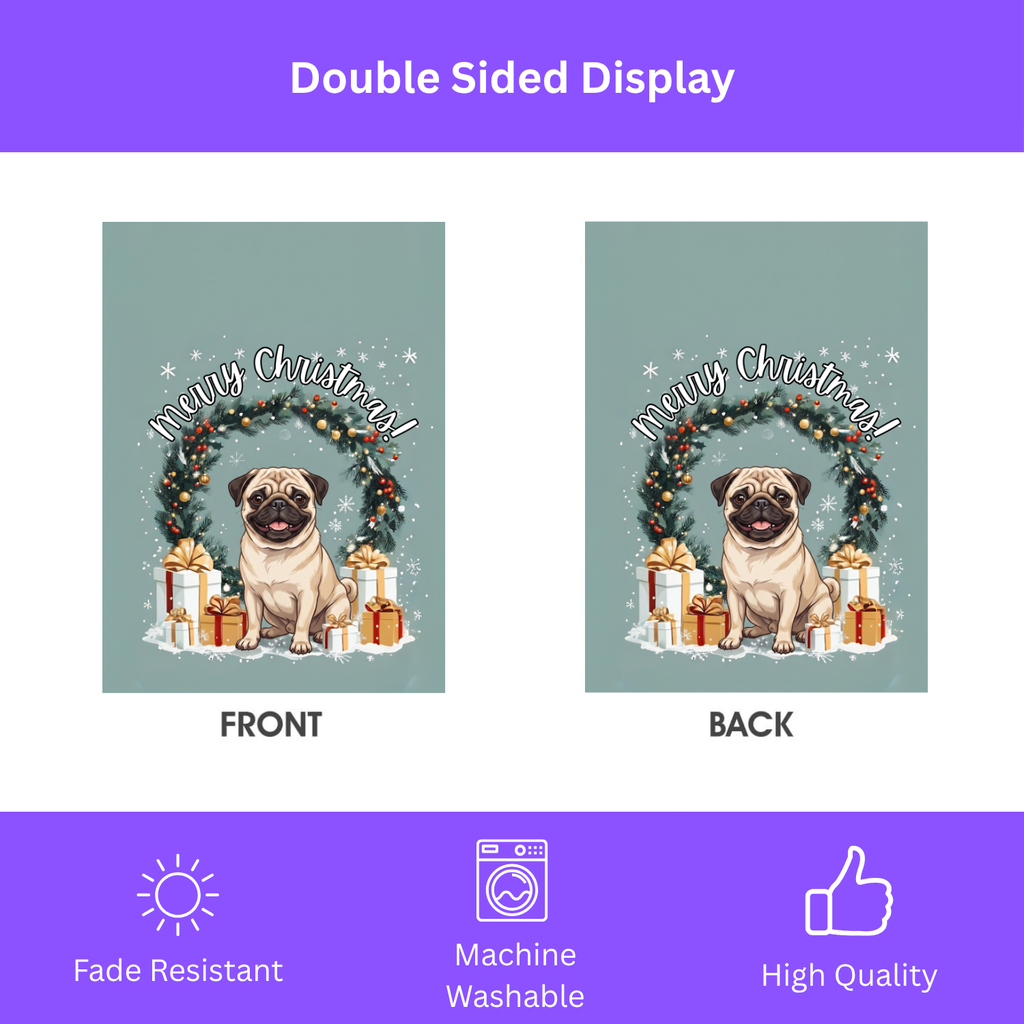 Merry Christmas Pug Garden Flag