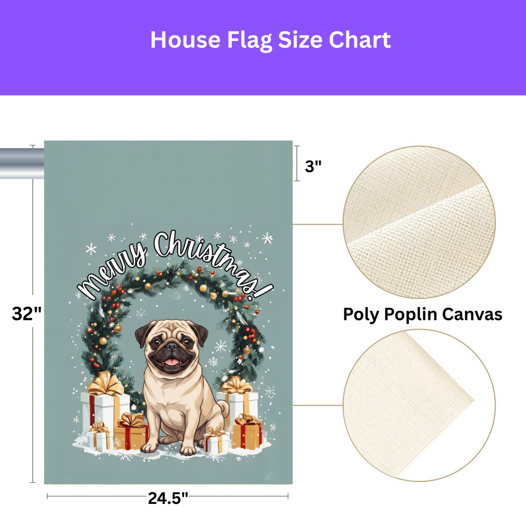 Merry Christmas Pug Garden Flag
