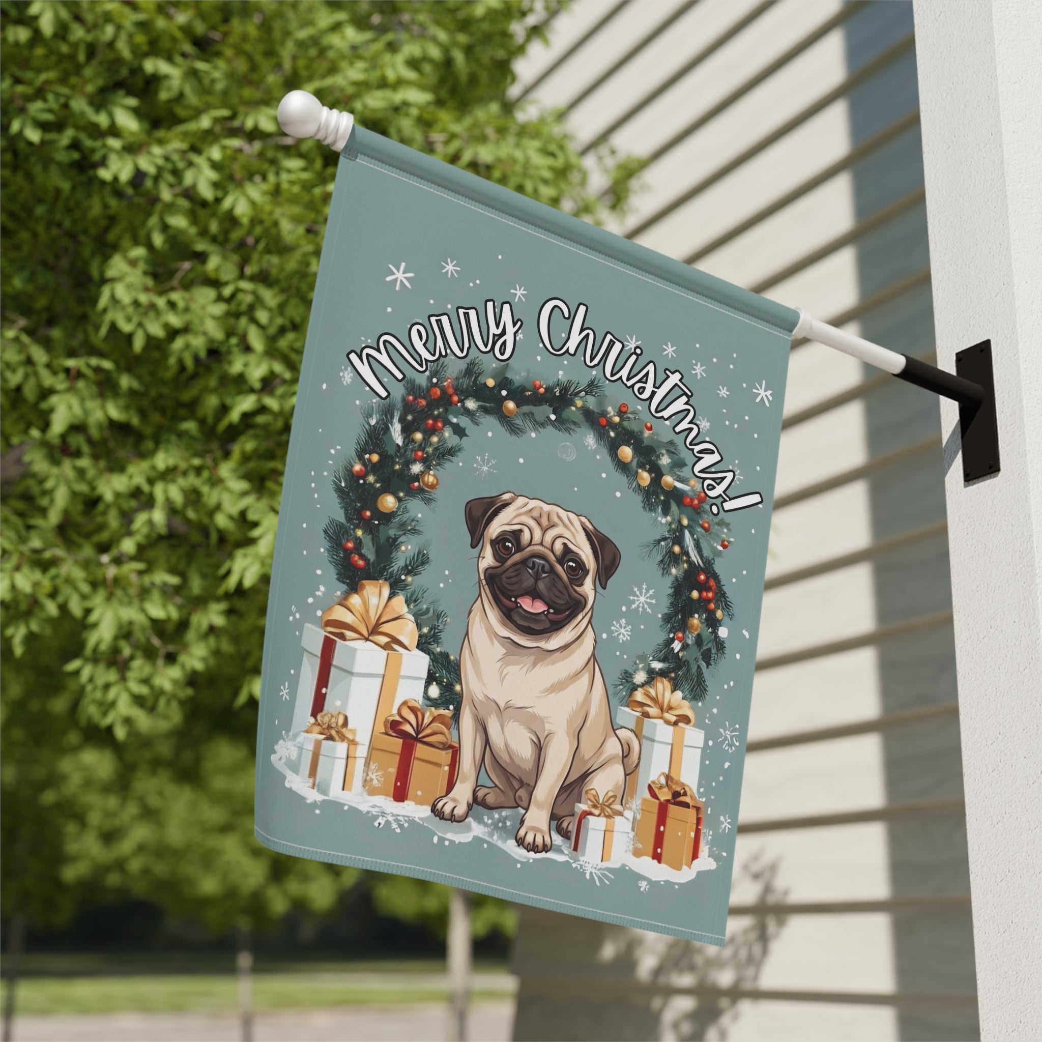 Merry Christmas Pug Garden Flag