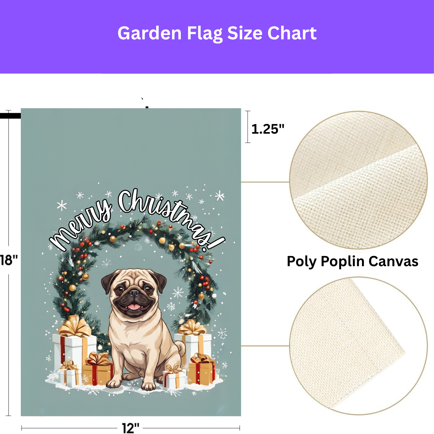 Merry Christmas Pug Garden Flag