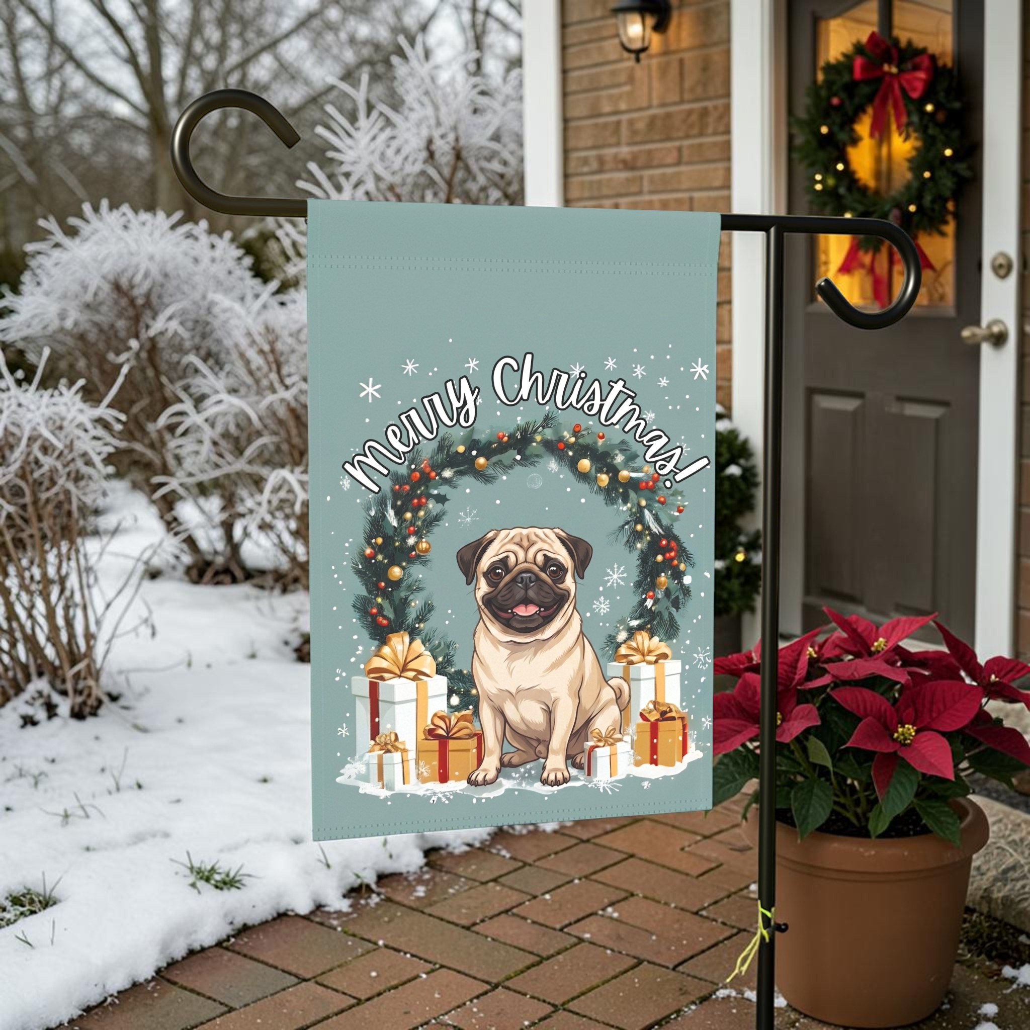 Merry Christmas Pug Garden Flag