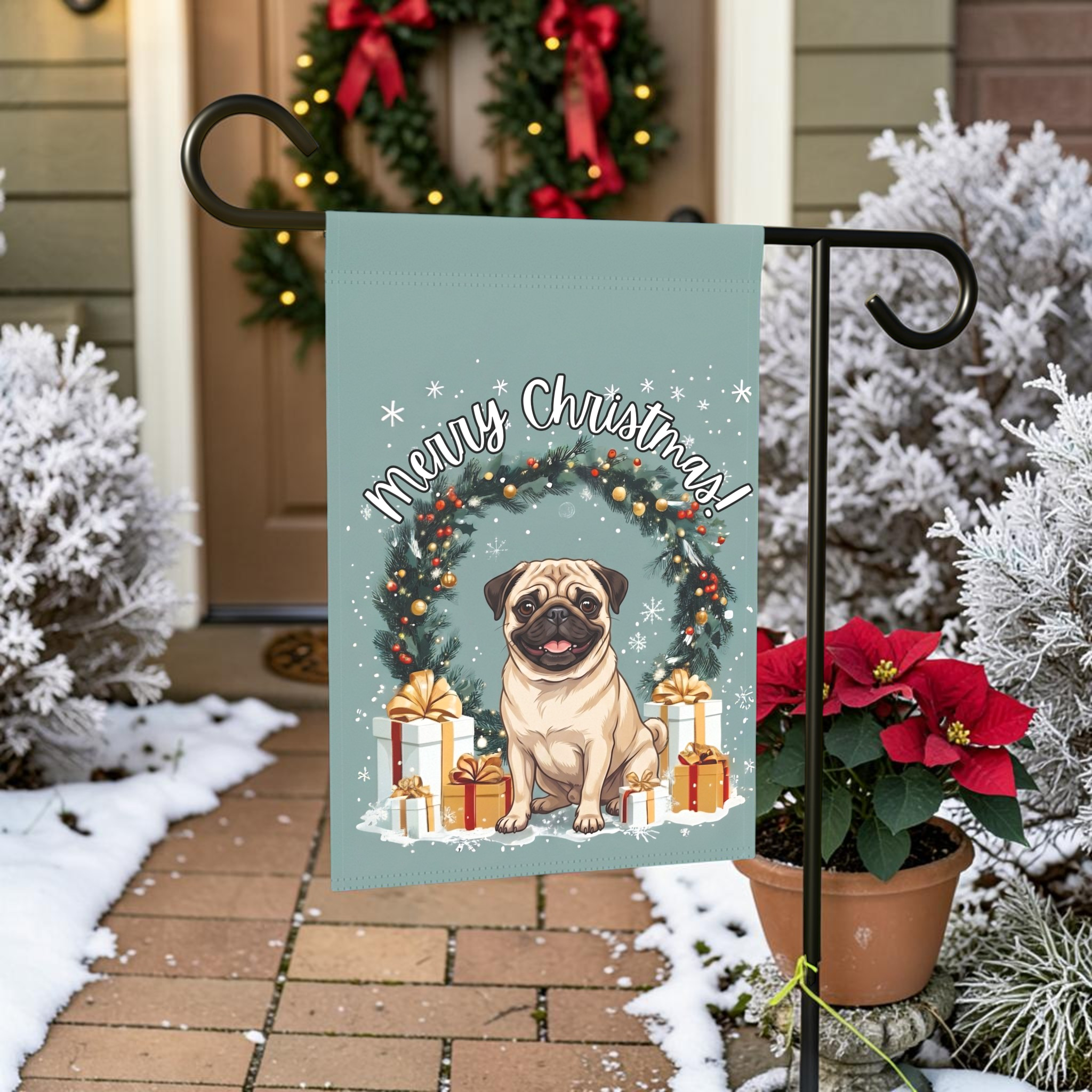 Merry Christmas Pug Garden Flag