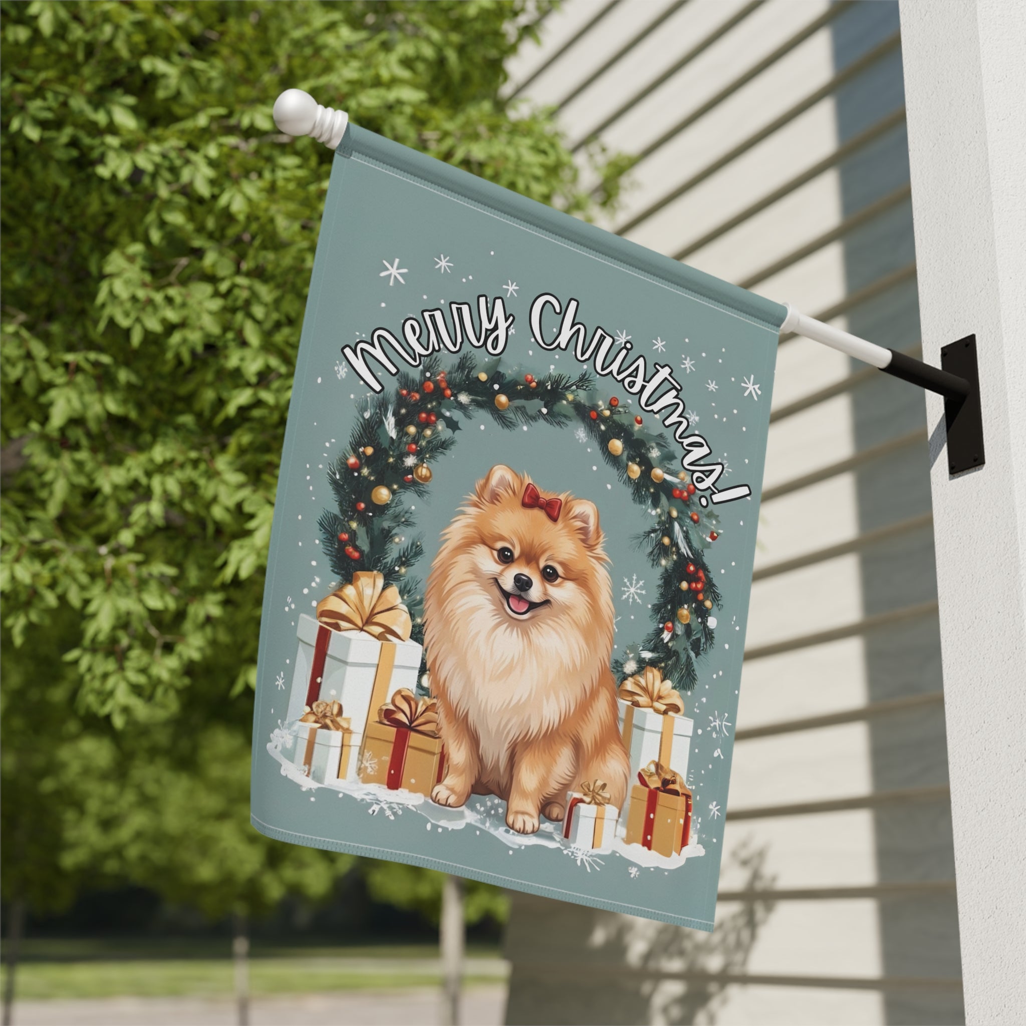 Merry Christmas Pomeranian Garden Flag
