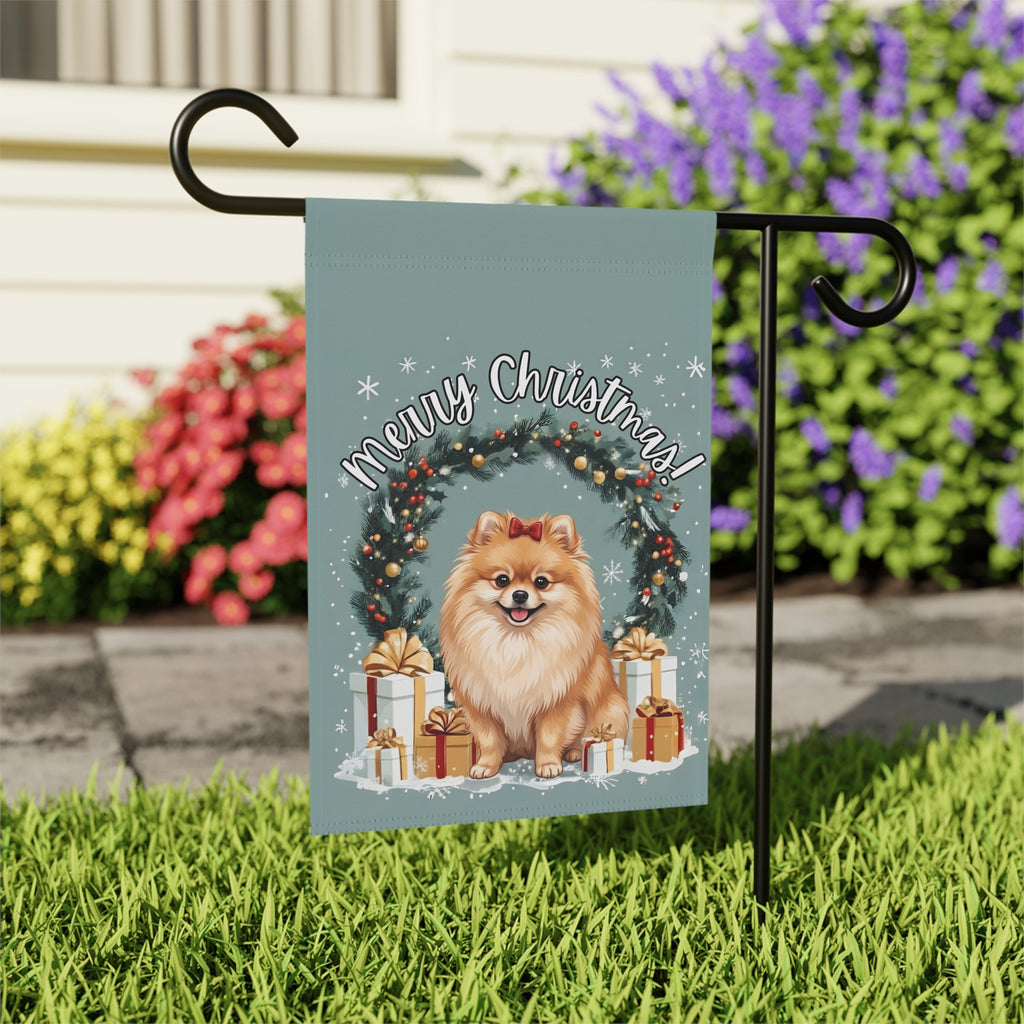 Merry Christmas Pomeranian Garden Flag