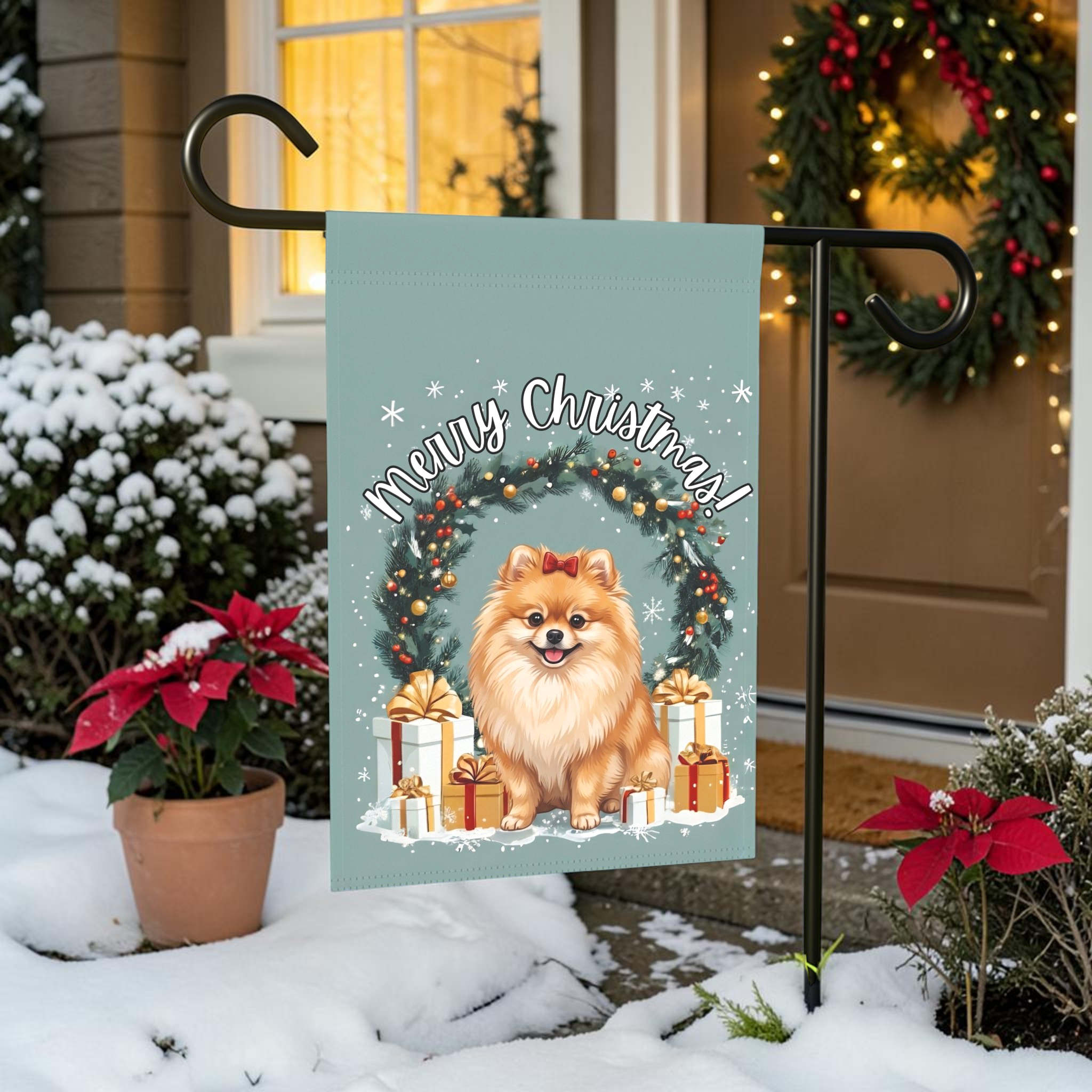 Merry Christmas Pomeranian Garden Flag