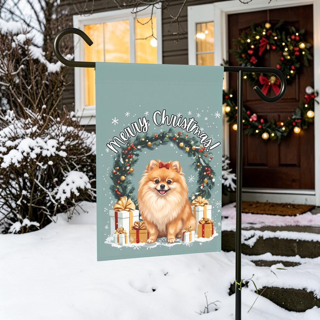 Merry Christmas Pomeranian Garden Flag