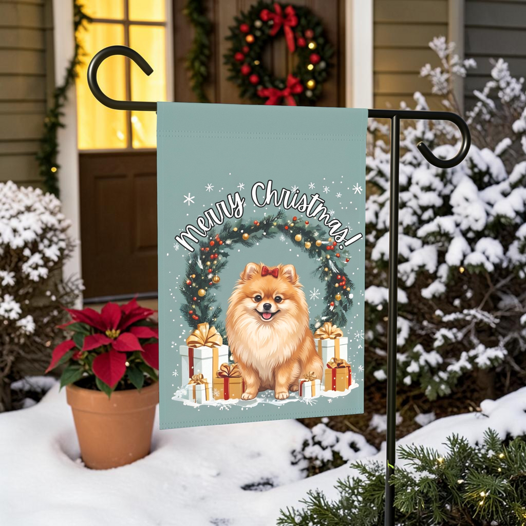 Merry Christmas Pomeranian Garden Flag