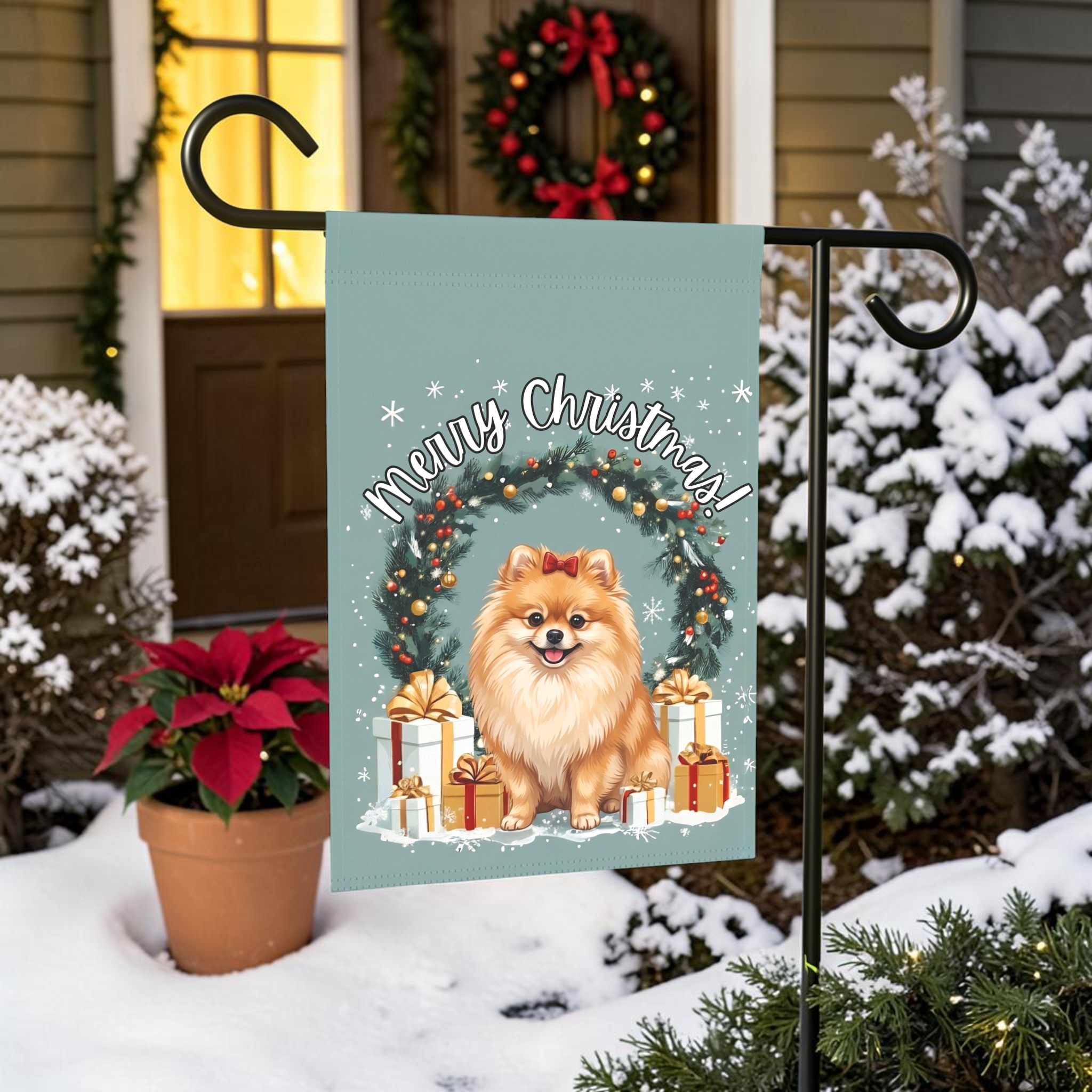 Merry Christmas Pomeranian Garden Flag