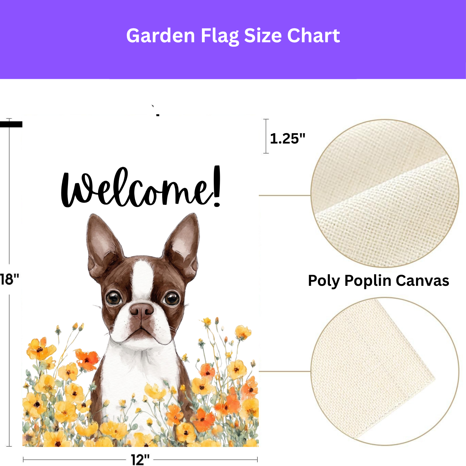 Yellow Poppies Liver and White Boston Terrier Welcome Garden Flag