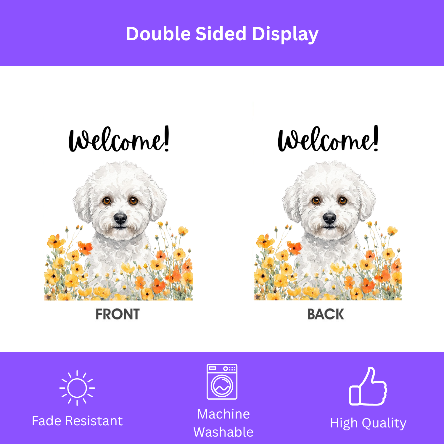 Yellow Poppies Bichon Frise Welcome Garden Flag