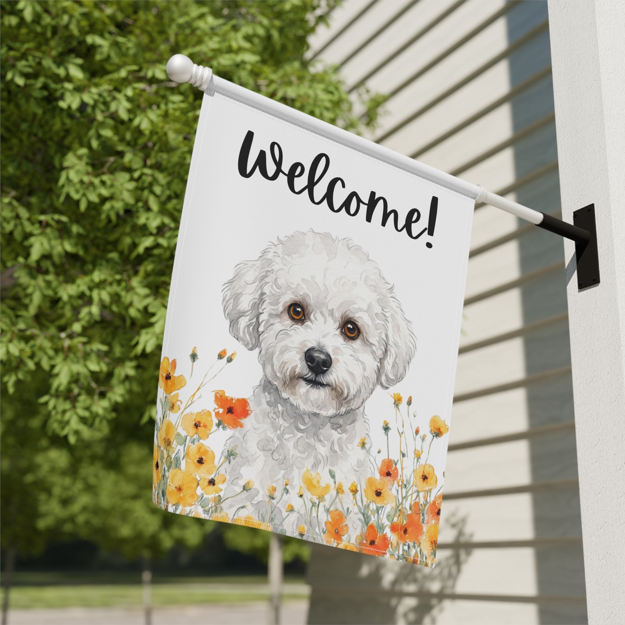 Yellow Poppies Bichon Frise Welcome Garden Flag