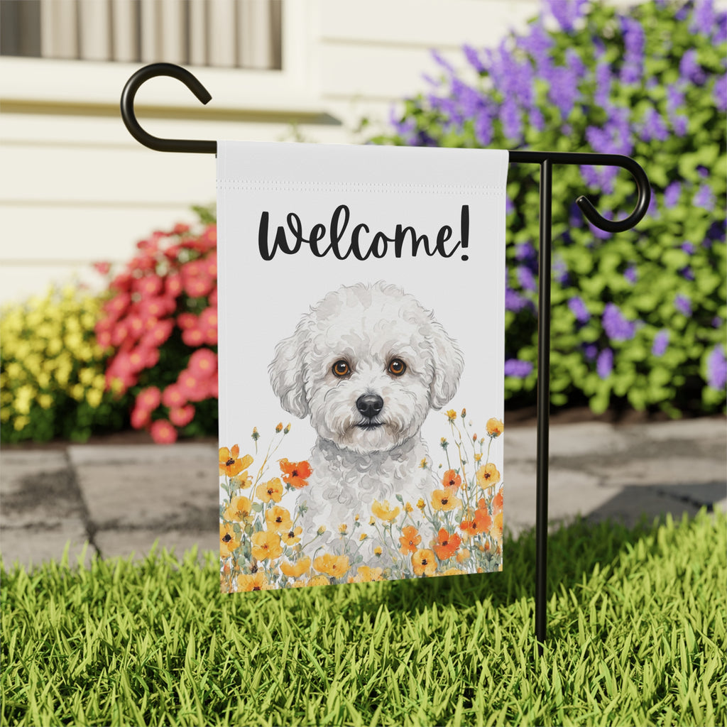 Yellow Poppies Bichon Frise Welcome Garden Flag