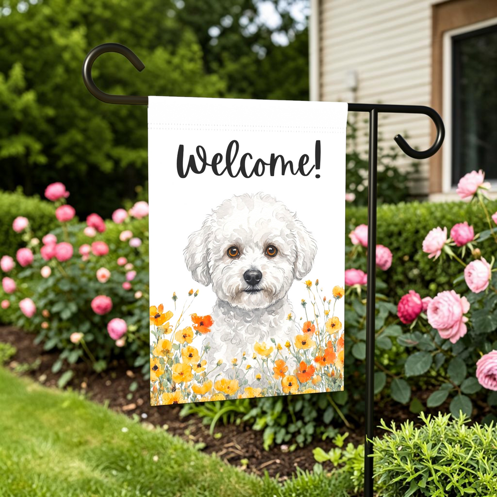 Yellow Poppies Bichon Frise Welcome Garden Flag