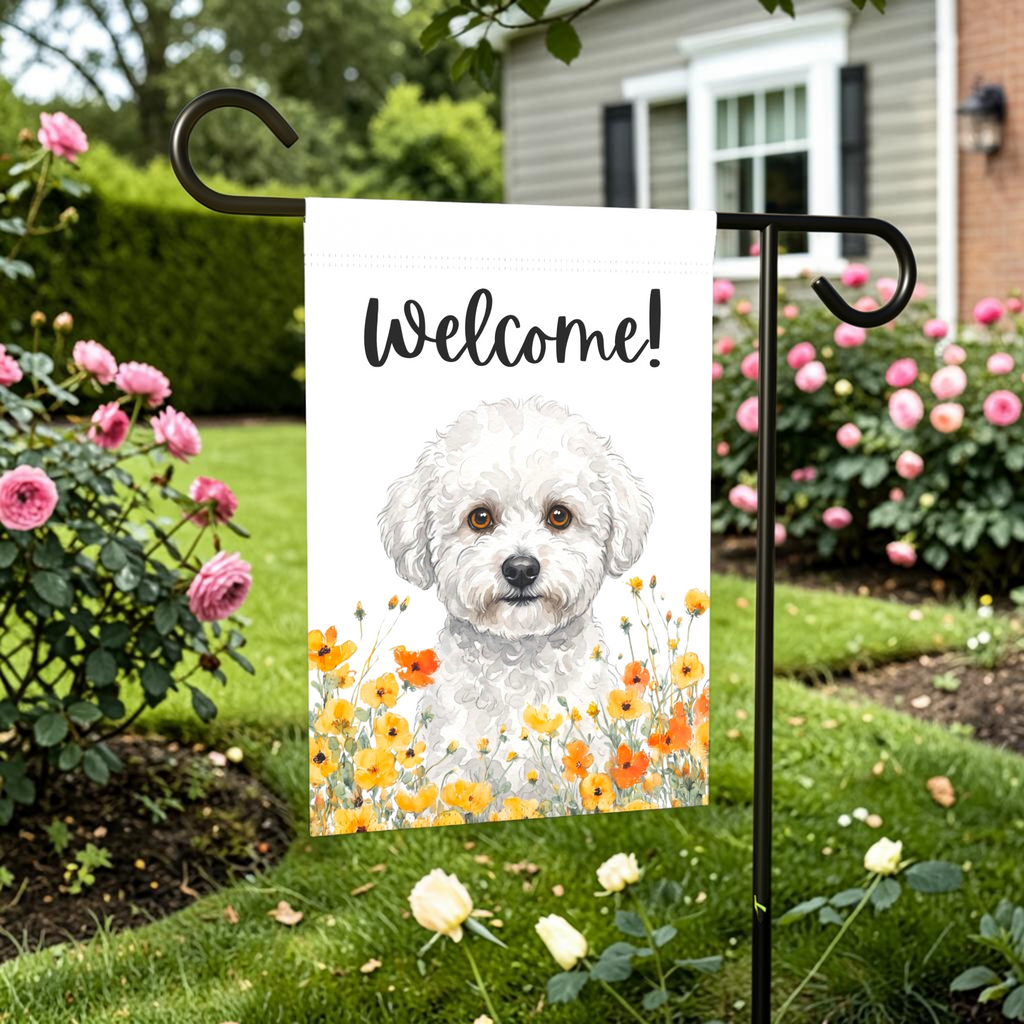 Yellow Poppies Bichon Frise Welcome Garden Flag