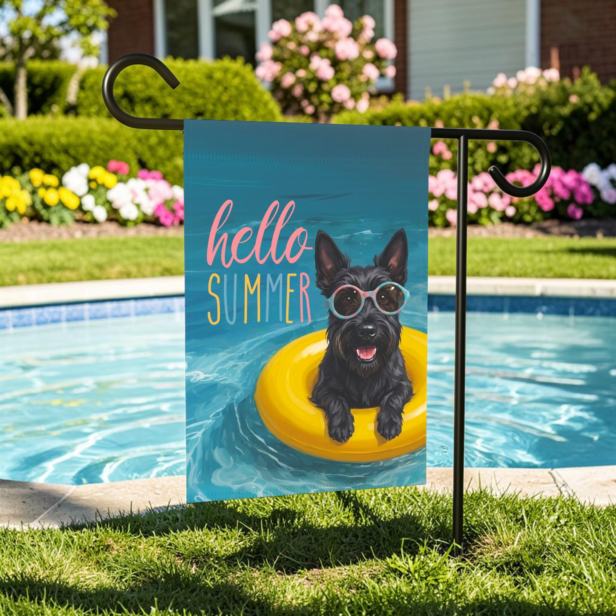 Hello Summer Scottish Terrier Garden Flag