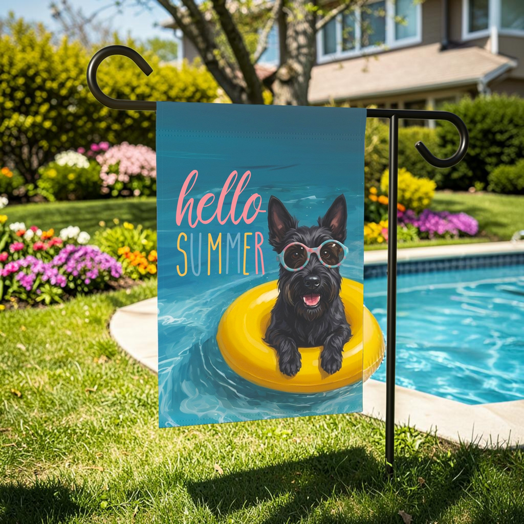 Hello Summer Scottish Terrier Garden Flag