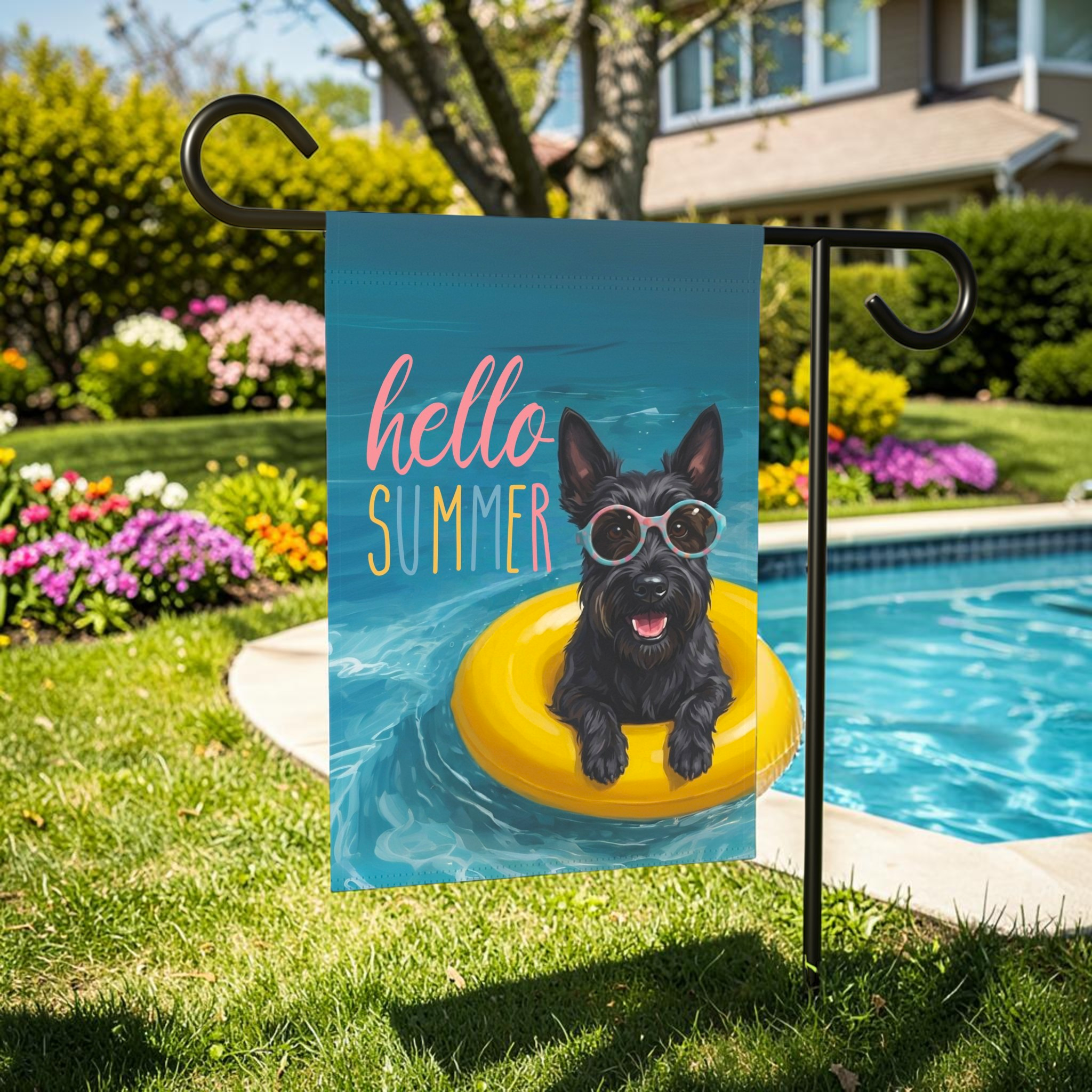 Hello Summer Scottish Terrier Garden Flag