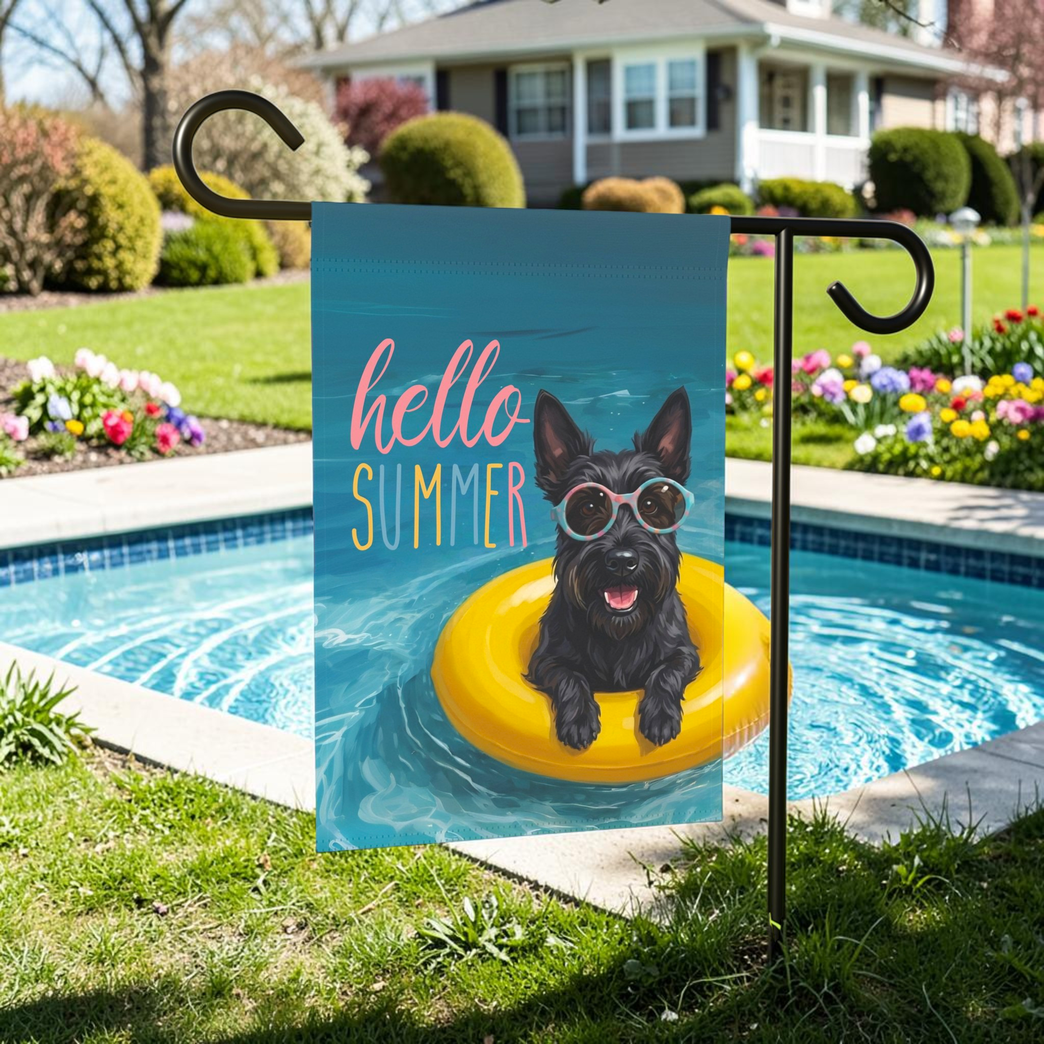 Hello Summer Scottish Terrier Garden Flag
