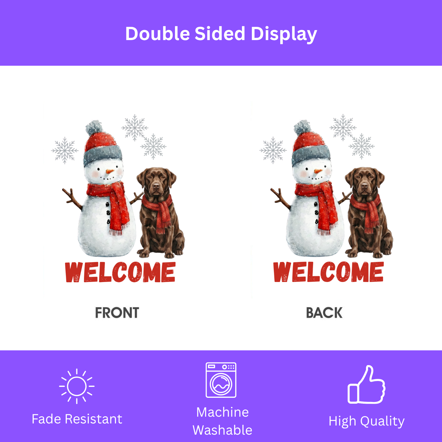 Snowman and Chocolate Labrador Retriever Welcome Garden Flag