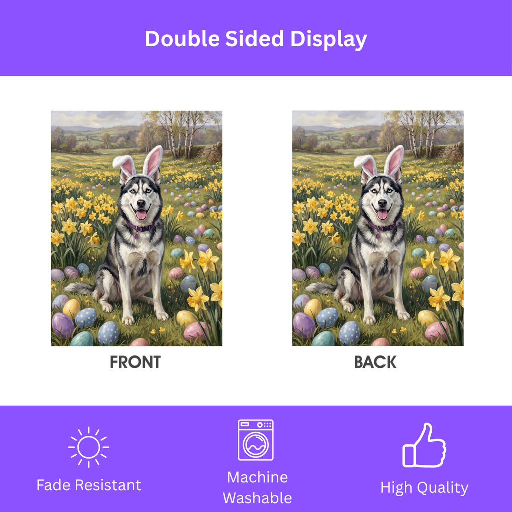 Pink Bunny Ears Siberian Husky Easter Garden Flag - porch decor - Dragonfire Gardens